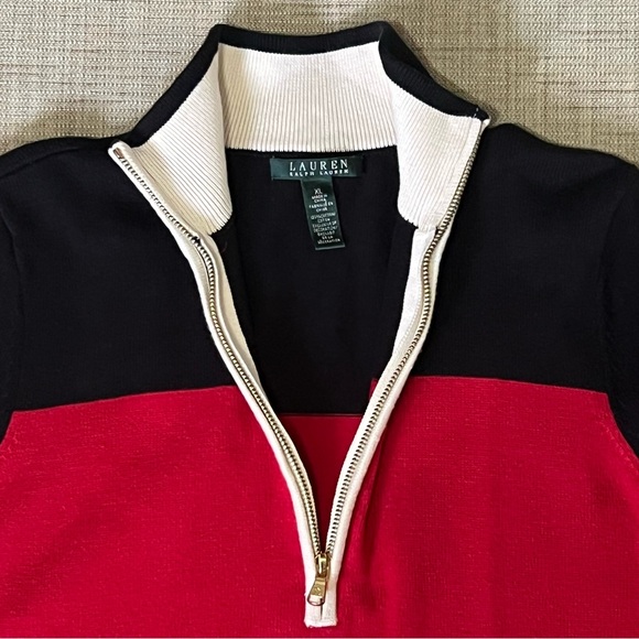 RALPH LAUREN VINTAGE CREST
COLOR-BLOCK QUARTER ZIP SWEATER - Picture 6 of 10